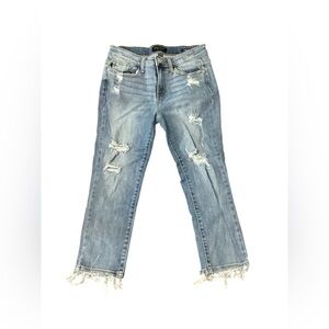 Judy Blue Women's Distressed Light Wash Jeans w/ Frayed Bottoms Size 3/26